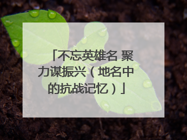 不忘英雄名 聚力谋振兴（地名中的抗战记忆）